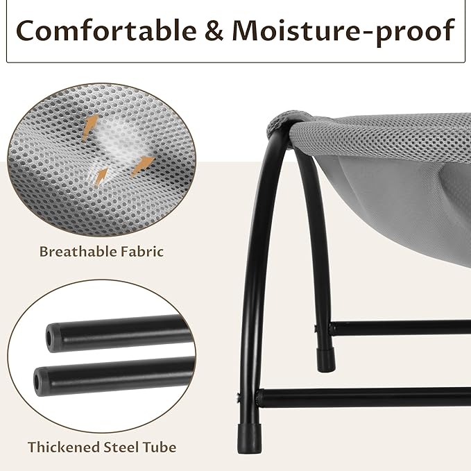 Elevon Elevated Cat Bed, Free-Standing Cat Hammock Bed, Pet Bed with Metal Frame for Indoor Outdoor, Machine Washable & Breathable Easy Assembly, up to 40lbs