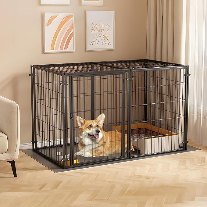 XPIY Large Dog Crate – 47 Inch Metal Kennel for Medium and Small Dogs, Safe Indoor & Outdoor XL Big Puppy Cage, Pet Playpen Yard, Dog Fence Playpen Easy Assembly (Black, 47 Inch)