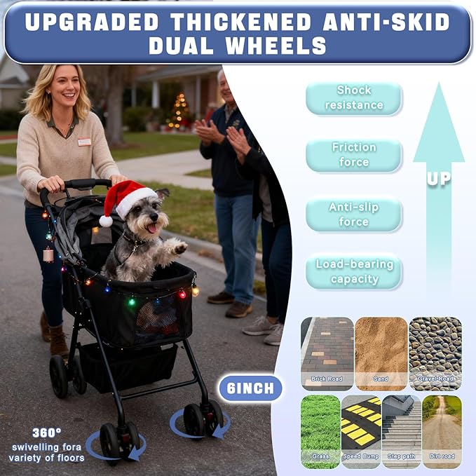 4 Wheels Pet Stroller 4 in 1 Pet Stroller with Detachable Carrier for Small & Medium Dogs Cats up to 55 lbs Easy-Folding Travel Dog Wagon with Car Seat Breathable Mesh,Blue Cartoon