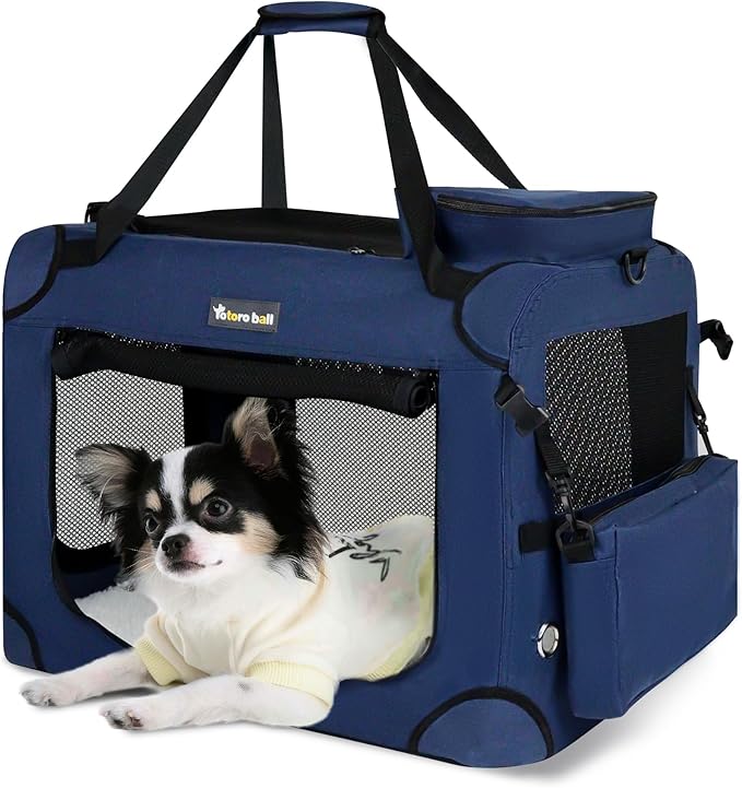 Large Cat Carrier for Cats Collapsible Soft Pet XL Crate for Large/Medium Cats 15lbs+ Car Travel Portable Bag with Water Bottle Slot Ideal for Long Trips (Blue, 20.0"L x 14.0"W x 14.0"H)