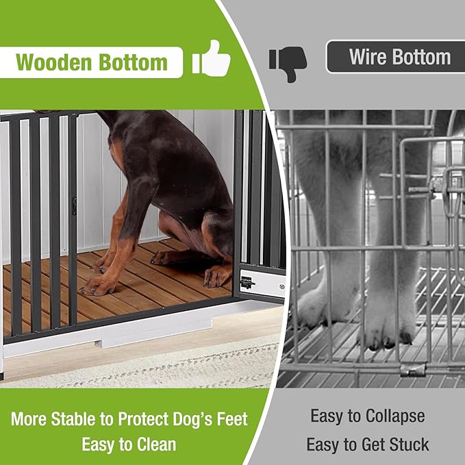 GUTINNEEN Extra Large Foldable Dog Crate Furniture with 360° Rotating Bowls, Solid Wood Double Dog Crate, Chew-Resistant Frame, Connectable Design for Large or Mutiple Dogs,78.8" L (Double Crates)
