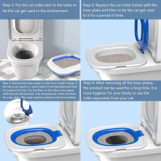 Upgraded Cat Toilet Trainer Kit, Universal Reusable Cat Potty Toilet Training Kit, Removable Cat Toilet Training Kit, Toilet Litter Box Trainer for Home Pet Care (Blue)