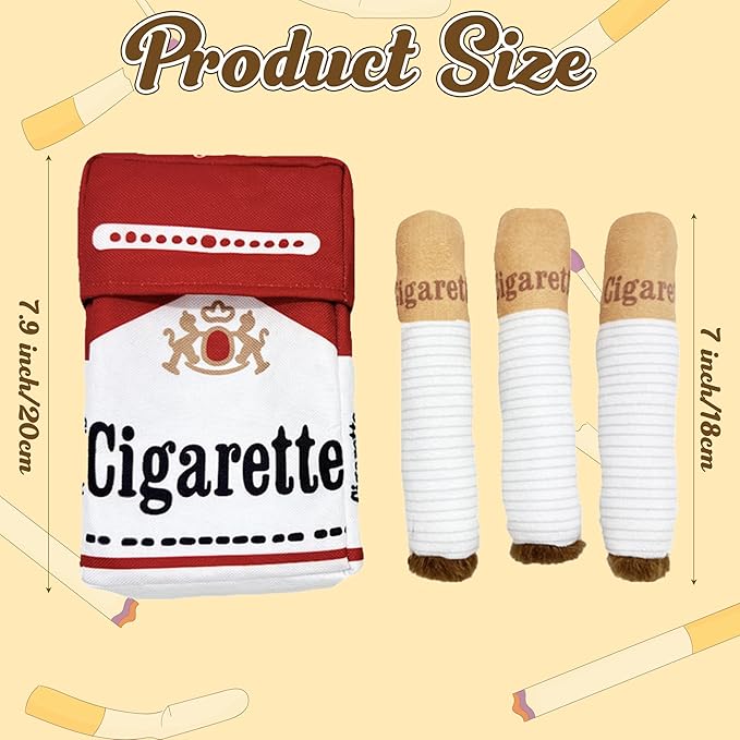 Funny Cigarettes Dog Toy - 4Pcs Interactive Dog Teething Toys Squeaky Cigar Pet Toy Indoor Bite Kick Plush Dog Cat Toys Supplies for Puppies Small Dogs Pet Present Cats Pet Lovers Gift