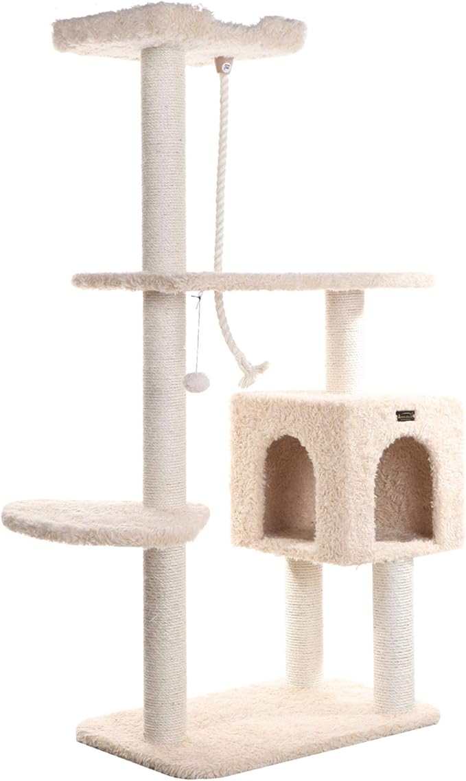 Armarkat Faux Fur Covered Cat Scratching Real Wood Furniture 57" Beige A5708