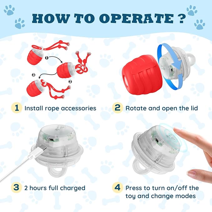Interactive Dog Toys Ball - New Upgraded Chase Buddy Dog Toy for Small Dogs, Automatic Moving and Rolling Dogs Ball for Boredom, USB Rechargeable(Red)
