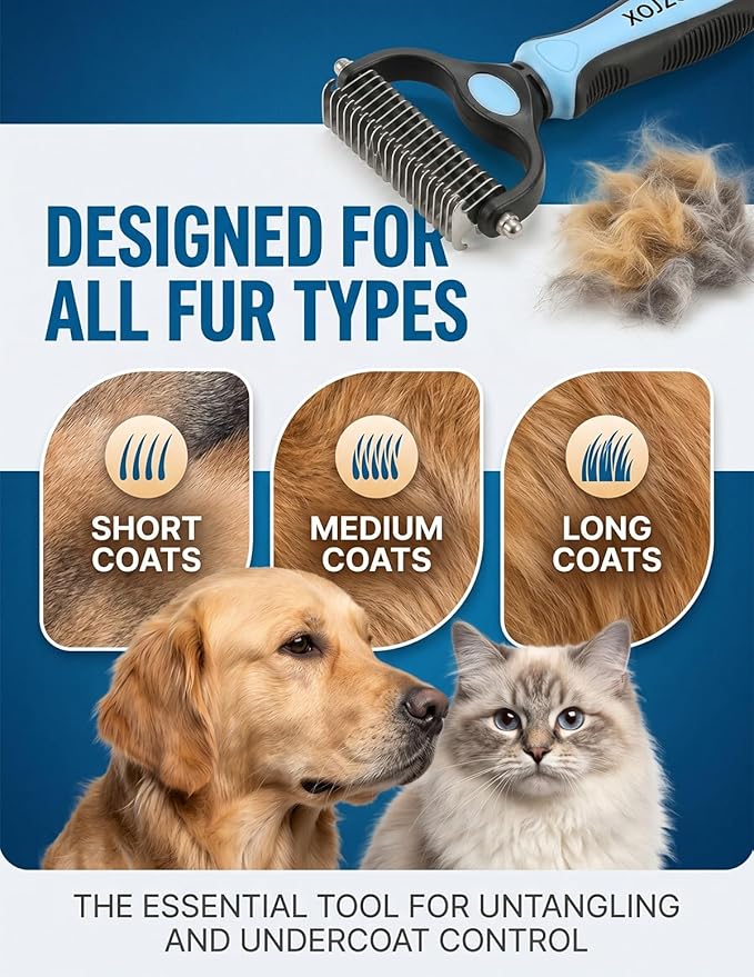 Professional Deshedding Tool for Dogs & Cats, Pet Pro Grooming Tools, Indoor Cat Double-Sided Brush Rake, Pets Hair Remover Shedding, Long Haired Dog Brushes, Undercoat Combs Supplies(Pink-L)