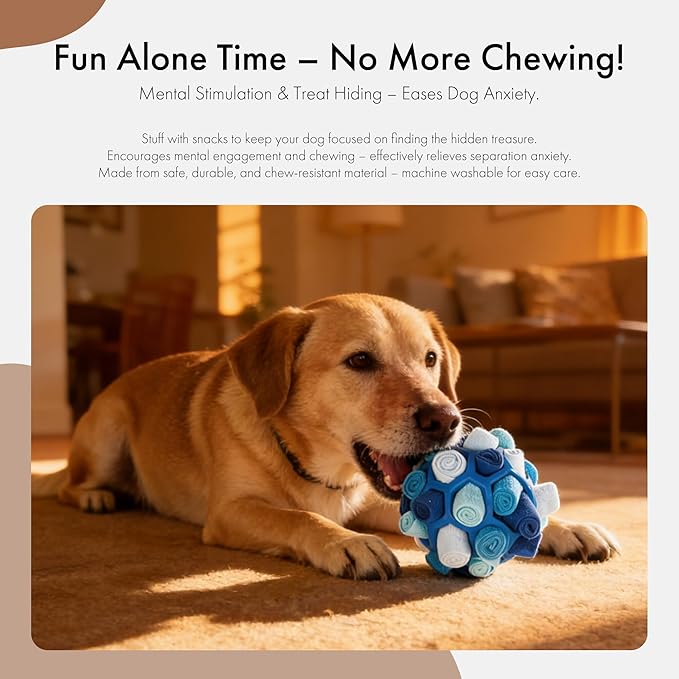 Mira's Pocket Dog Snuffle Ball Toy, Mental Stimulation Chew Toy for Dogs & Cats, 14cm Licking Mat Treat Dispensing Ball with Hollow Design, Slow Feeder for Fast Eaters (Blue)