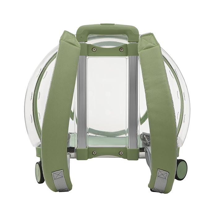 Pet Carrier with Wheels, Transparent Hard Breathable Pet Carrier with Ventilation Holes Telescopic Handle Multiple Carrying Strollers for Cats Dogs (Green)