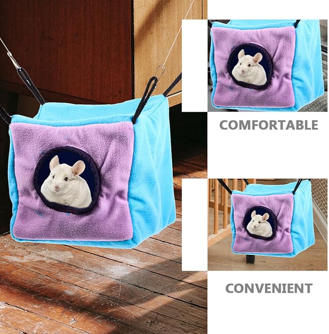 Beaupretty Small Animal Double-Layer Hanging Cube Hammock Cage with Cotton Bed, Warm Hideout for Hamsters, Squirrels, Sugar Gliders, and Birds, Cage Accessory for Small Pets