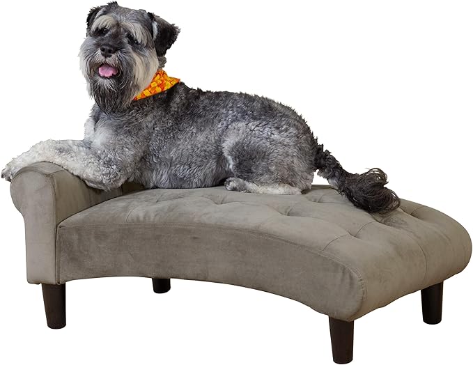 Paws & Purrs Luxury Cat Chaise Lounge Sofa – Tufted Raised Pet Bed | Plush 4″ Cushion, Elegant Furniture for Cats or Dogs, Easy-Assemble, Ash