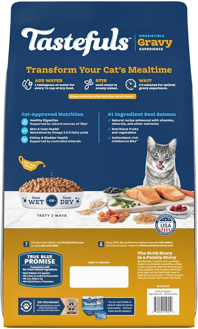 Blue Buffalo Tastefuls Irresistible Gravy Experience Adult Indoor Cat Dry Food, Salmon & Brown Rice Recipe, 15-lb. Bag