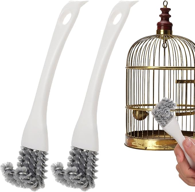 Bird Cage Brush,2Pcs Bird Feeder Cleaner Bird Droppings Cleaning Brush with Long Handle & Shovel,Bird Cage Cleaning Brushes Birdcage Accessories for Cleaning Birds Parrots Cages