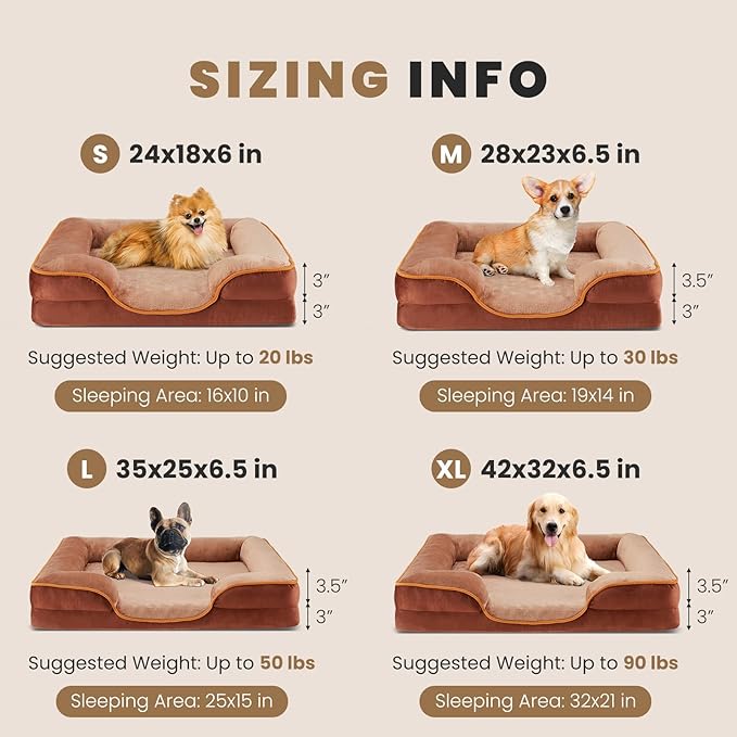 DUMOS 42x32 Inch Orthopedic Dog Beds for XL Large Sized Dogs, Machine Washable Cover Pet Bed, Anti-Slip Waterproof Memory Foam Couch Bed for Indoor Dogs and Cats, Brown