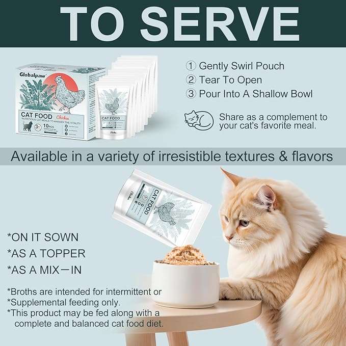 Lickable Creamy Cat Treats for Adult & Senior Cats, Premium Wet Pet Food Delectables Bisque for Cats Dogs Chicken Recipe Protein-Rich - (Pack of 10) 2.8 oz Pouches (Wet Cat Food Pack of 10)