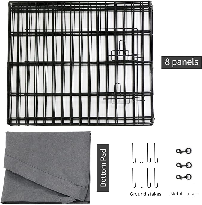 PETIME Foldable Metal Dog Exercise Pen/Pet Puppy Playpen Kennels Yard Fence Indoor/Outdoor 8 Panel 24" W x 30" H with Bottom Pad (with Bottom pad, 8 Panels 30" H)