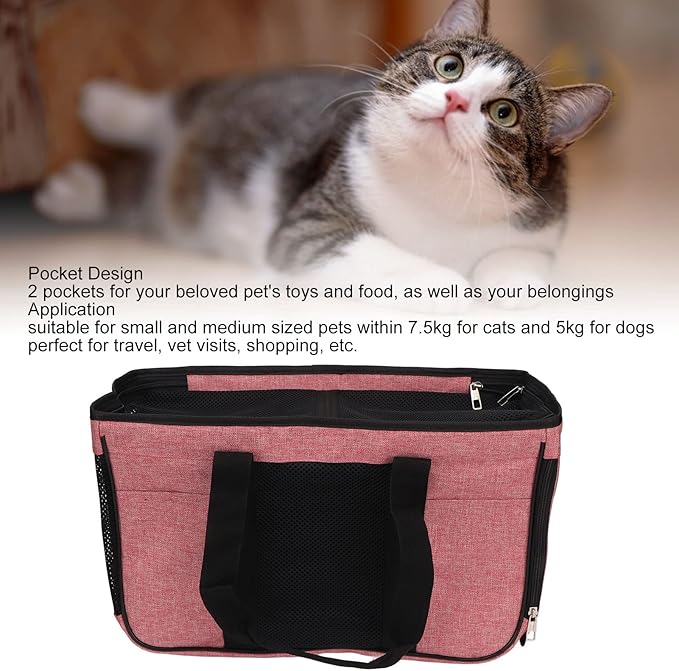 Breathable Cat Carrier with Anti Escape Design, Soft Portable Cat Travel Carrier for Small Pets, Mesh Cat Bag with Pockets and Roll Up Door for Vet Visits Car Travel (Pink with Black)