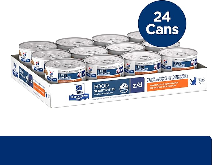 Hill's Prescription Diet z/d Skin/Food Sensitivities Wet Cat Food, Hydrolyzed Chicken, 5.5 oz. Cans, 24-Pack