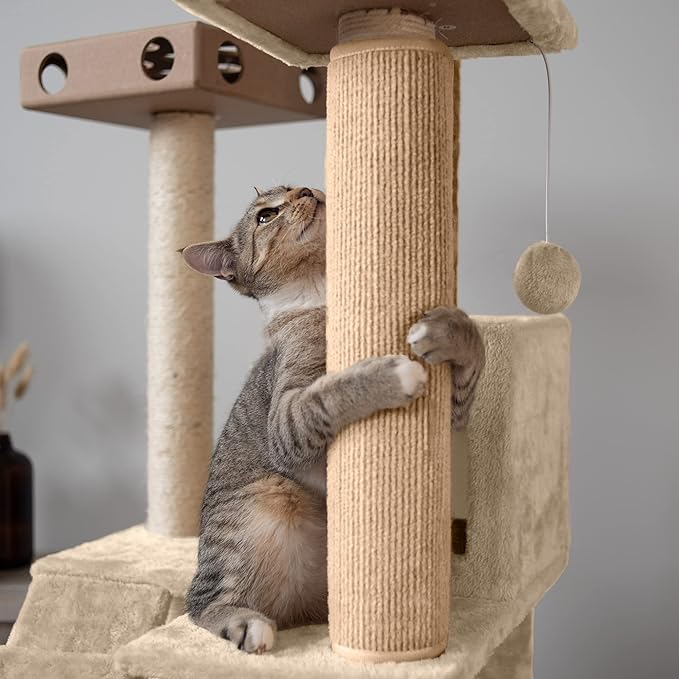 Furhaven Wrap Around Scratching Post Cover for Indoor Cats, Fits Posts Up to 3.5" Diameter, Durable & Less Mess - Tiger Tough Carpet Scratch Mat - Cream, Extra Large/XL