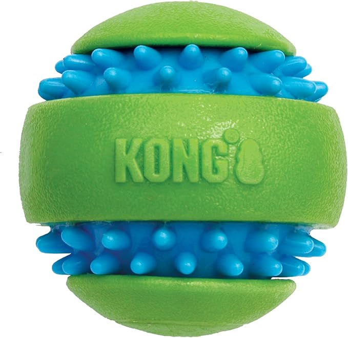 KONG Goomz Dog Toy – Durable Squeaky Chew Ball for Dental Health, Teeth & Gums Massage, Indoor/Outdoor Fetch Play (Football/Ball Combo)