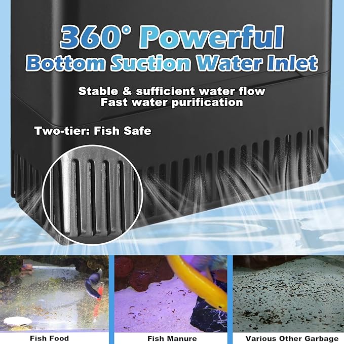 Large Powerful Turtle Tank Filter U V-ery for 40-155 Gallon Tank, Low Water Filter Turtle Water Filter for Amphibians Fresh Saltwater Cloudy Green Water Crystal Clear with Turtle Tank Deodorization