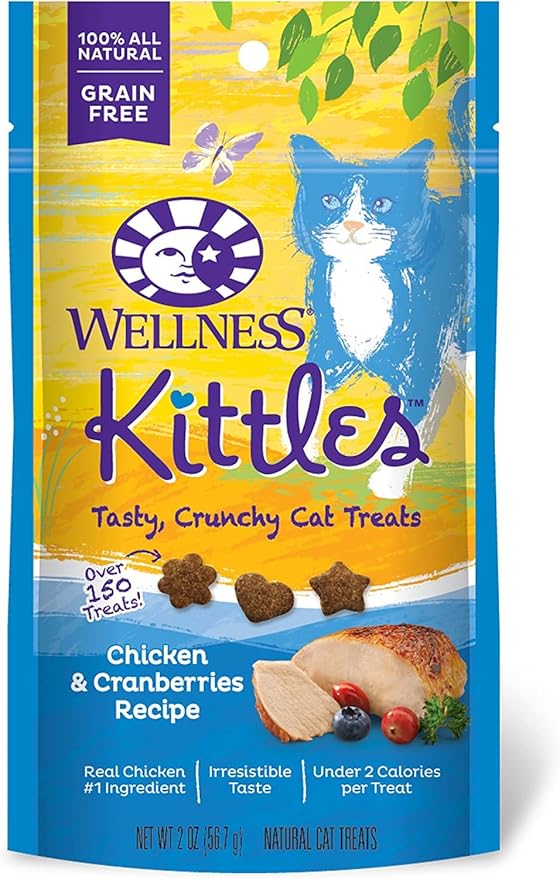 Aurora Pet Variety Pack (3) Wellnes Kittles Tasty Crunchy Cat Treats (Chicken, Salmon, Tuna) 2-oz Each with AuroraPet Grooming Wipes