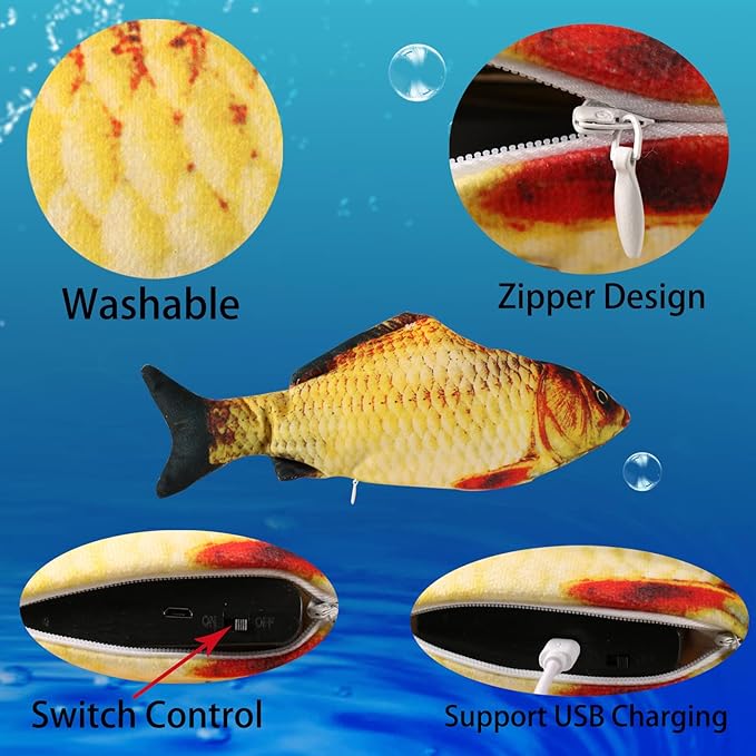 VAIZIQ Realistic Flopping Fish Dog Chew Toy - Electric Moving Interactive Pet Toy for Small Medium Dogs, Chew Rocking Toy for Indoor Outdoor Exercise
