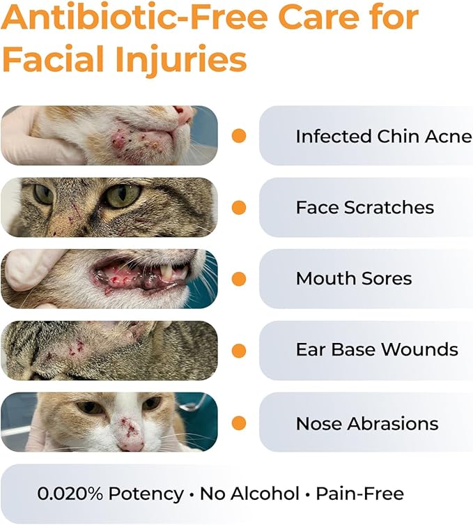 Feline Facial Therapy Solution Healing Aid & Skin Repair for Cat Acne, Eye & Ear Irritations, Chin Sores, Redness & Allergies | Gentle Non-Toxic HOCl Drops | 3.38 fl oz
