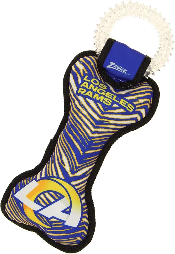 Zubaz NFL Team Logos and Colors Ring Tug Toy with Squeaker for Dogs, Los Angeles Rams