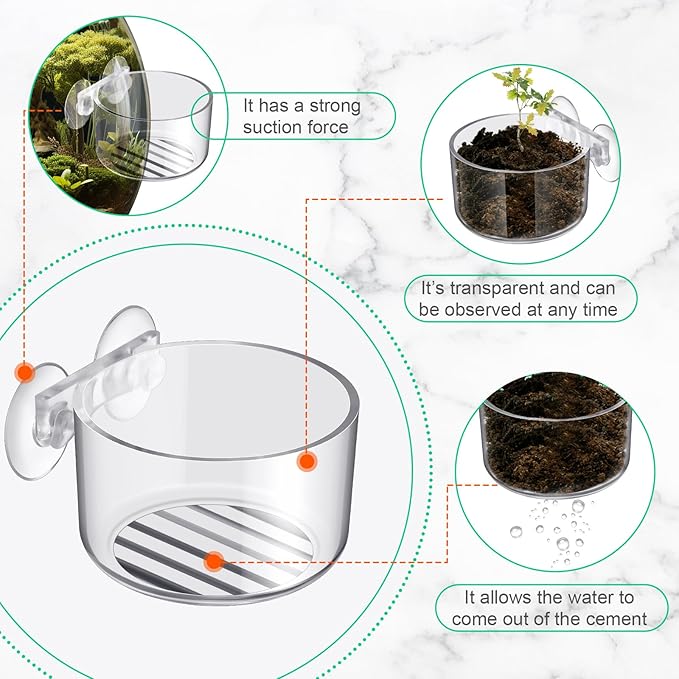 CroBlissful 30 Pack Aquatic Plant Cups with Hole Acrylic Aquatic Plant Pot with Suction Cups Transparent Suction Cup Planter Fish Tank Plant Holder for Aquarium Aquascape Decoration, 2 Styles