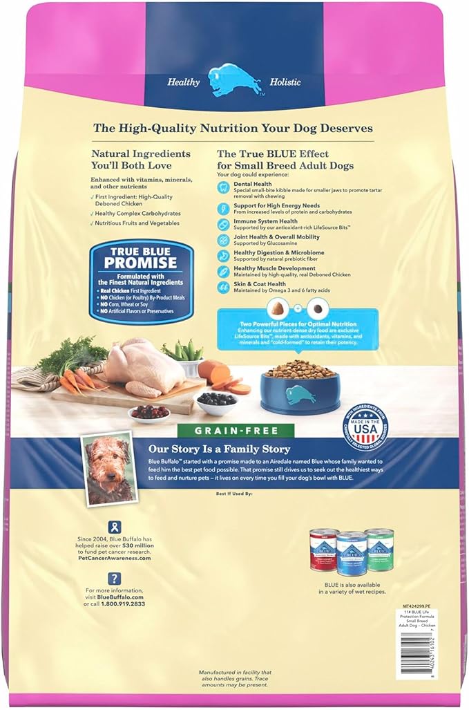 Blue Buffalo Life Protection Formula Natural Grain Free Small Breed Adult Dry Dog Food, with Chicken and Potatoes, 11 lb. Bag