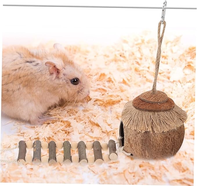 Abaodam 2pcs Hamster Coconut Shell Nest Hideout Toys Cozy Bed for Hamsters Bird Cage Accessory