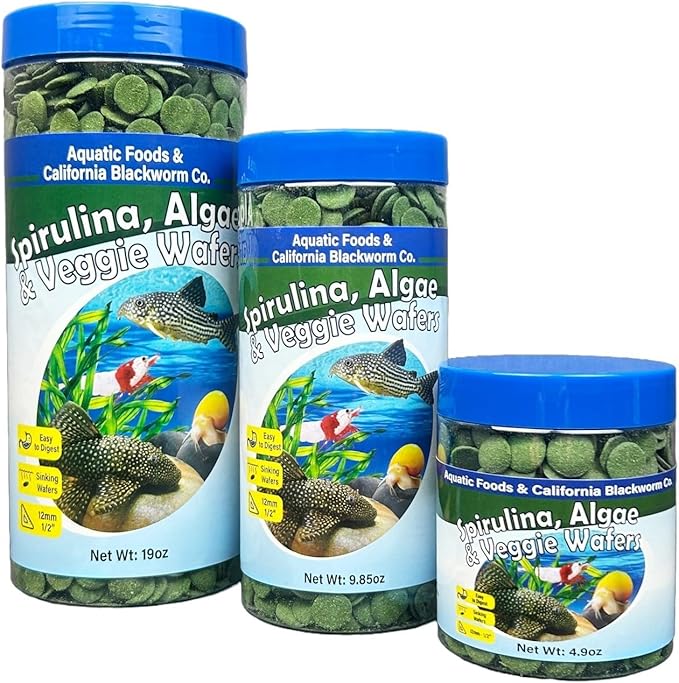 12mm - 1/2" Small Sinking Wafers of Spirulina, Algae & Veggies for Plecos, Catfish, Shrimp, Snails, Crayfish, 12-Type Pellet Mix & 4-Type Wafer Mix Included 9.85oz Canister