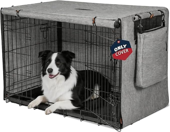 Dog Crate Cover 36 Inch, Heavy Duty Waterproof 600D Oxford Kennel Cover for Wire Cages with 1/2/3 Doors, Privacy Pet Cover with Storage Bag - Machine Washable, Indoor/Outdoor,Gray