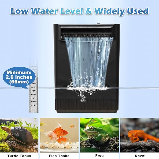 Large Powerful Turtle Tank Filter U V-ery for 40-155 Gallon Tank, Low Water Filter Turtle Water Filter for Amphibians Fresh Saltwater Cloudy Green Water Crystal Clear with Turtle Tank Deodorization