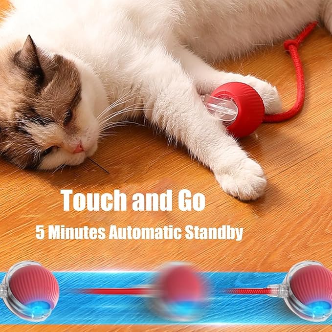 Interactive Cat Toy,Electric DogBall Toy,Cat Toys for Indoor Cats,Chewie Viral Dog Ball,Adjustable Sports RollingToy,Electric Rolling Ball Christmas Birthday Gift for Pets.(Red)