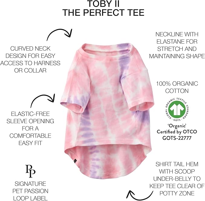 Pet Passion Toby II - The Perfect Tee, 3 Pack Short Sleeve Pet T-Shirt 100% Organic Cotton Tees Clothes for Small, Medium, Large Dogs, Pink Tie Dye, Large (40-60 lbs)
