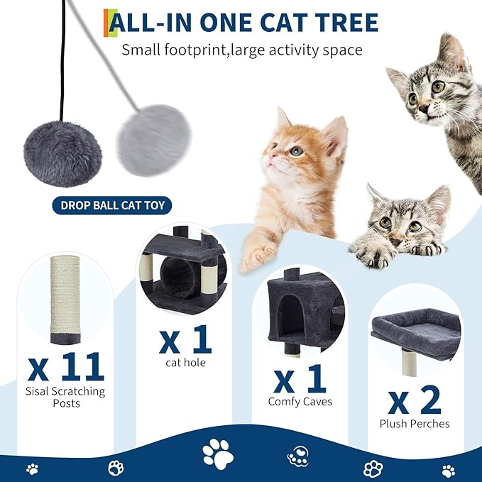 GarveeLife Cat Tree for Large Cat 74", Cat Tower Tree for Indoor Cats with 11 Scratching Posts, Hammock, Large Top Perch,Toy Balls, Condo, Sturdy Heavy Duty House for Adult Big Cats