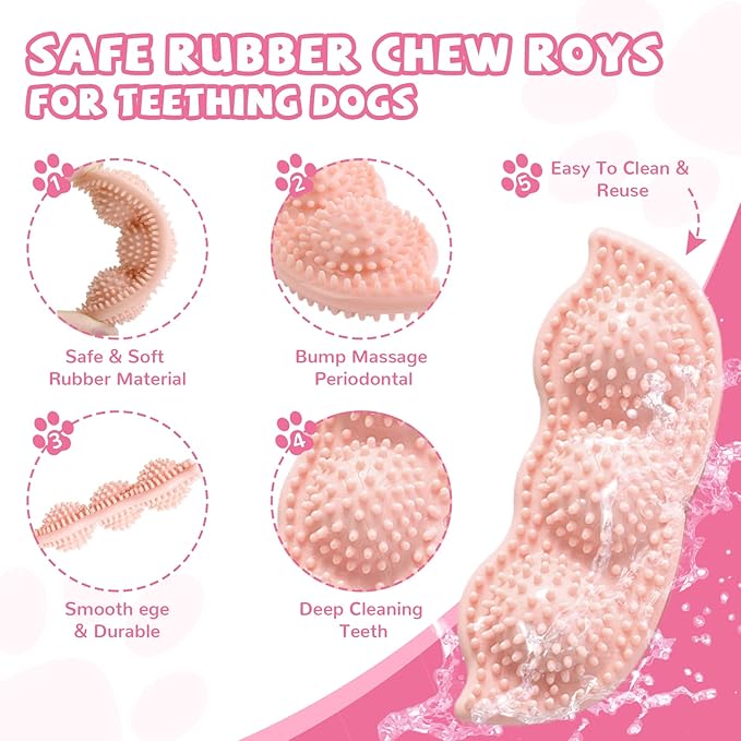 ABRRLO 6 Pack Puppy Teething Toys Cute Pink Puppy Chew Toys for Teething Small Breed Dog Chew Toy Interactive Pet Toy Set for Puppies to Keep Them Busy Soft Durable Small Breed Doggy Chewing Ball