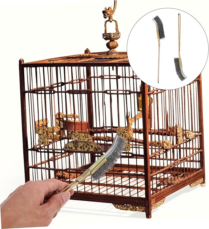 Toddmomy 2pcs Bird Cage Cleaning Brush Copper and Wire Material Handle for Easy Pet Bird Care for Daily Use and Maintaining Healthy Environment