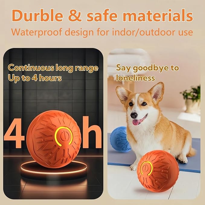 Interactive Dog Ball, Activated Automatic Rolling Ball for Dog, Self Moving Vibrating Smart Jumping Automatic Moving Bouncing and Rotating Balls for Pets (Blue/Orange)