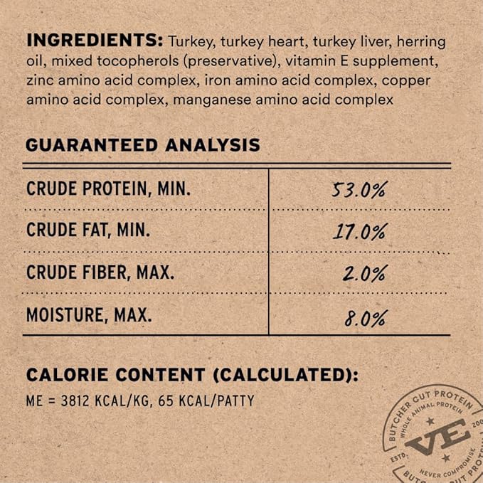 Vital Essentials Freeze Dried Cat Food, Raw Turkey Mini Patties | Complete Meal or Topper | Easy to Portion and Rehydrate | High Protein, Grain Free Dry Cat Food |8 oz Bag