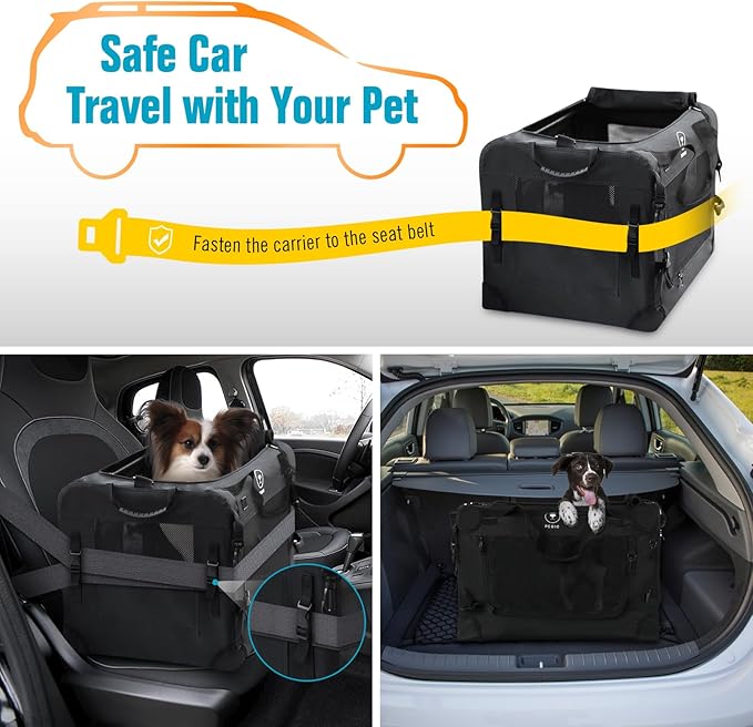 PEGIC Extra Large Cat Carrier for Car Travel, Soft Sided Collapsible Pet Carrier for Outdoor and Indoor Uses, Roomy Cat Carrier for 2 Kittens, Large Cat or Puppies up to 50lbs (Black)