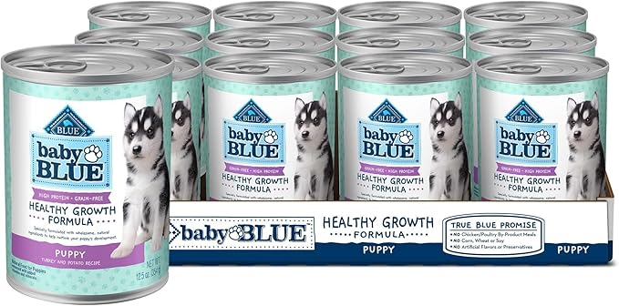 Blue Buffalo Baby Blue Natural Wet Food for Puppies, Healthy Growth Formula with DHA, Turkey & Vegetable Recipe, 12.5-oz. Can