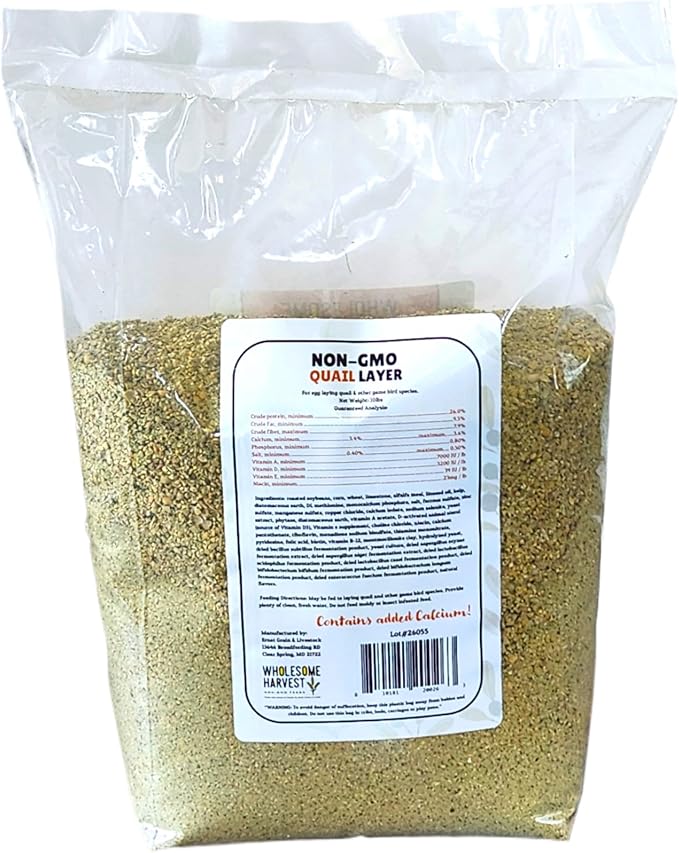 Non-GMO Quail Layer Feed 26% - Premium 10 lb Food for Laying Birds, Button Food