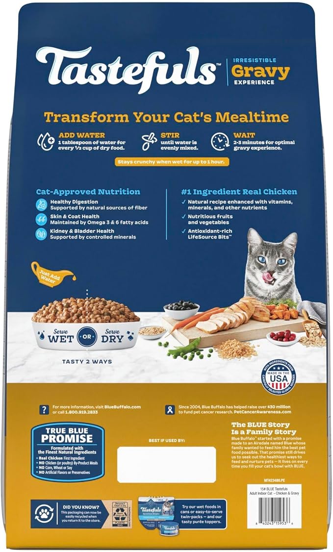 Blue Buffalo Tastefuls Irresistible Gravy Experience Adult Indoor Cat Dry Food, Chicken & Brown Rice Recipe, 15-lb. Bag