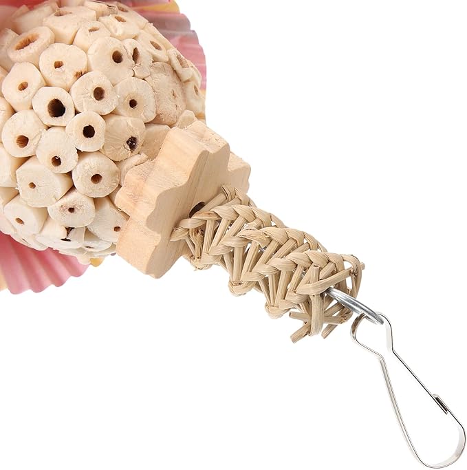 BESTonZON Parrot Chewing Hanging Bird Cage Accessory with Natural Rattan and Two Shreddable Balls for Parakeets and Small Birds to Chew and Play