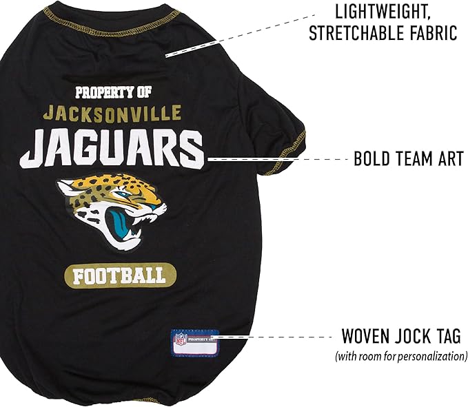 NFL Jacksonville Jaguars Dog T-Shirt for Pets, Size X-Small. Officially Licensed Pet Shirt with Team Logo, Soft Stretchable -Comfort Fit Apparel for Dogs & Cats