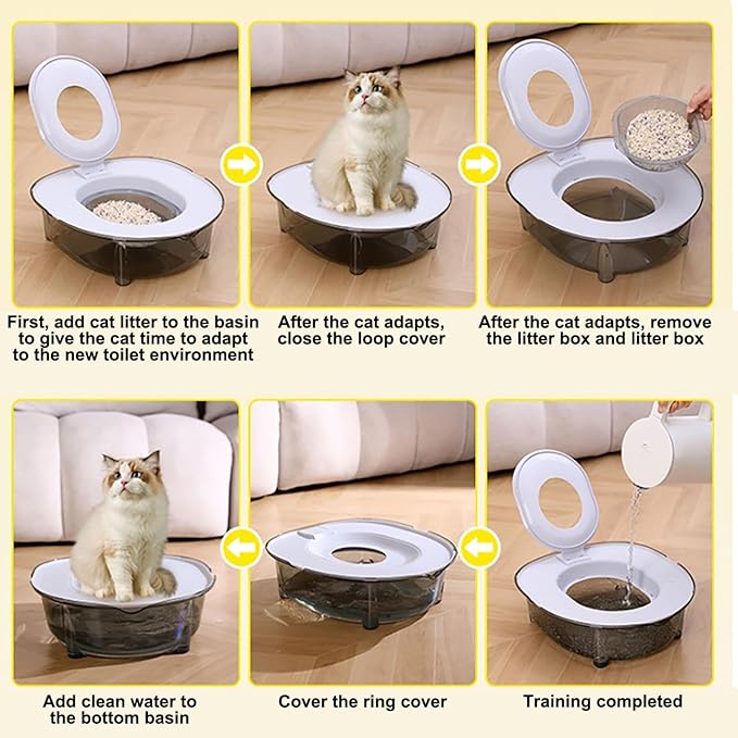 Cat Toilet Training Kit, Portable Litter Box with Flushable Design, Odor Control and Anti-Splash, Large Thickened Pp Material for Kittens and Cats (Grey)