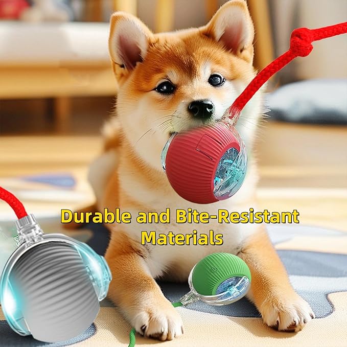 Interactive Dog Cat Toy Ball, Automatic Moving Bouncing Rolling, with Replacement Tail, Pet Smart Chase Ball Rechargeable, Enrichment Toys for Bored Indoor Adult Cats/Dogs (Grey)