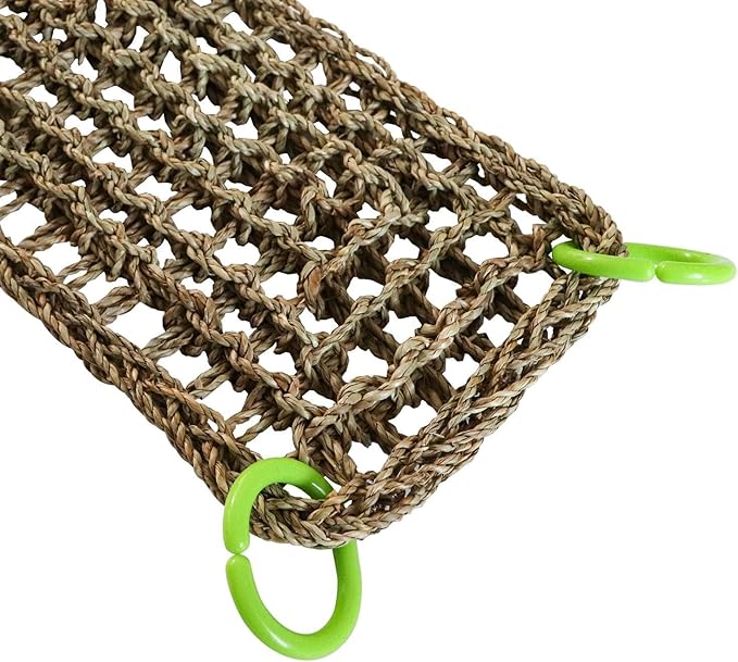 Birds Natural Seagrass Mat Hanging Woven Net Hammock Mat with Hooks Bird Cage Accessories Climbing Rope Ladder Chew Toys for Cockatiel Hamster Guinea Pig Rats Hamster Parakeet (39''x 7'')